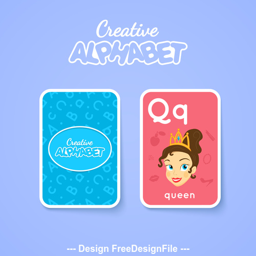 Alphabet double-sided card for children Q vector