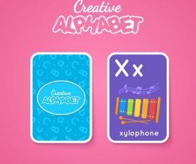 Alphabet double-sided card for children X vector