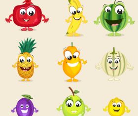 Amusing cheerful cartoon fruit and vegetables vector