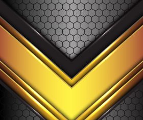 Arrow gold black honeycomb background vector