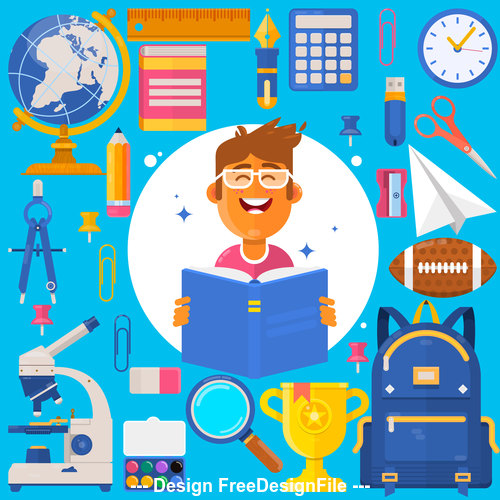 Back to school stationery and student vector