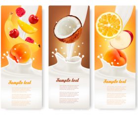 Banana and orange fruit splash in milk vector