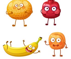 Banana pomegranate etc cartoon emoticon vector