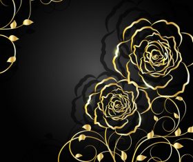 Black background golden flowers vector