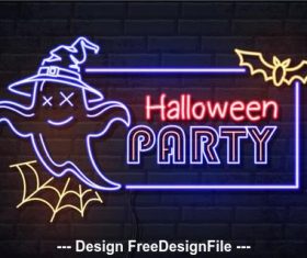 Black background halloween ghost neon illustration vector 01