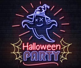 Black background halloween ghost neon illustration vector 02
