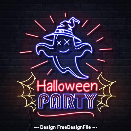 Black background halloween ghost neon illustration vector 02