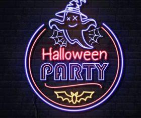 Black background halloween ghost neon illustration vector 03