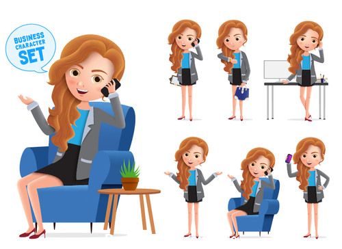 Business girl office mult illustration vector