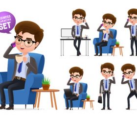 Busy business man illustration set vector