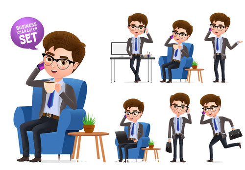 Busy business man illustration set vector