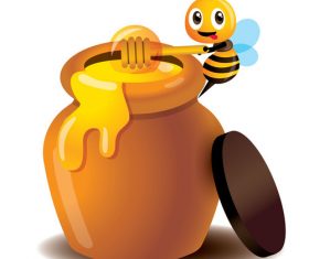 Cartoon bee and honey pot vector