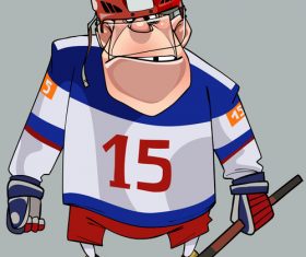 Cartoon comic big guy hockey player vector