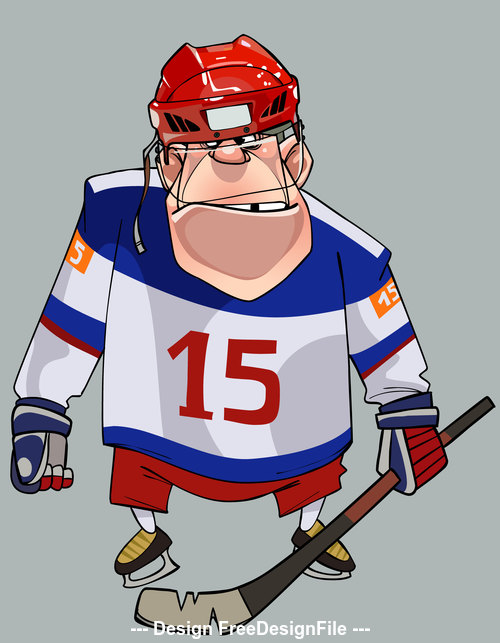 Cartoon comic big guy hockey player vector