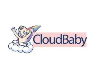 Cartoon cute baby on cloud and rainbow vector