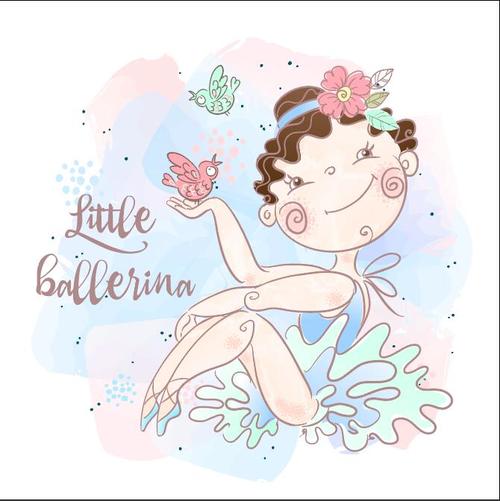 Cartoon cute little girl and bird vector