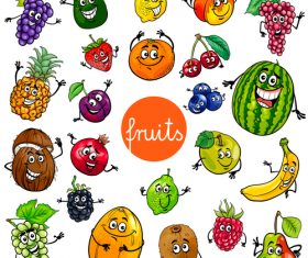 Cartoon expressions various fruits vector