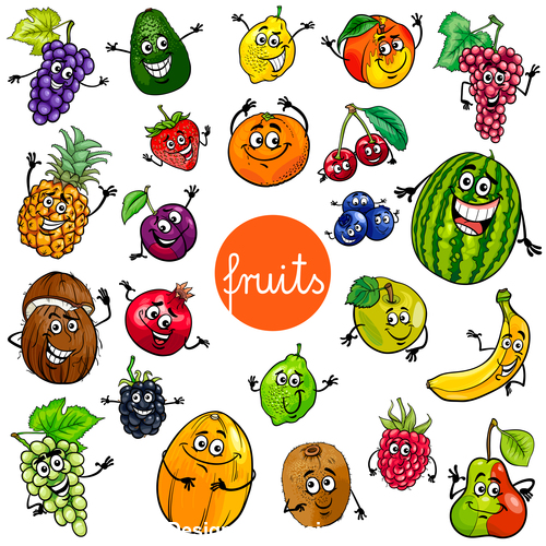 Cartoon expressions various fruits vector