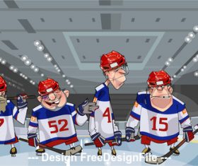 Cartoon five funny hockey players on the ice vector