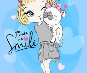 Cartoon girl and pet dog vector