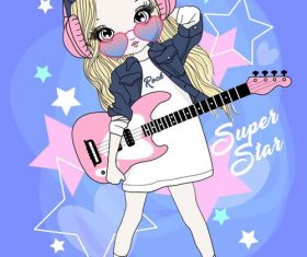 Cartoon girl playing guitar vector