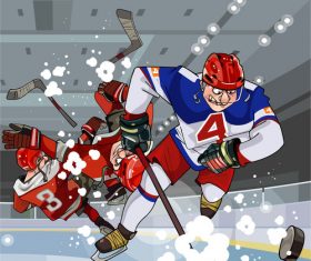 Cartoon hockey players play hockey on the ice vector