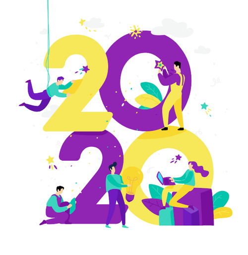 Cartoon illustration Happy 2020 year vector