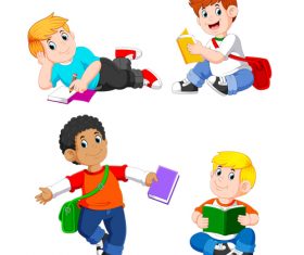 Cartoon illustration reading book student vector