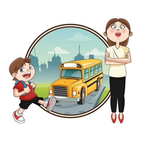 Cartoon illustration vector of pupil and teacher
