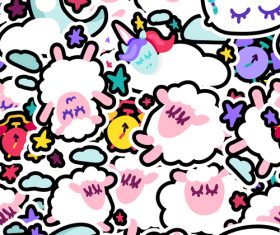 Cartoon sheep good night patterns vector