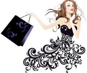 Cartoon silhouette fashion woman shopping vector