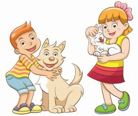 Children and pets cartoon vector