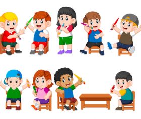 Children holding brushes cartoon illustration vector