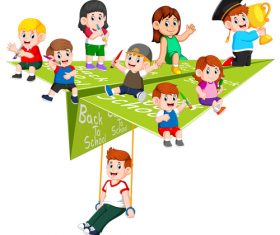 Childrens and paper airplane cartoon illustration vector