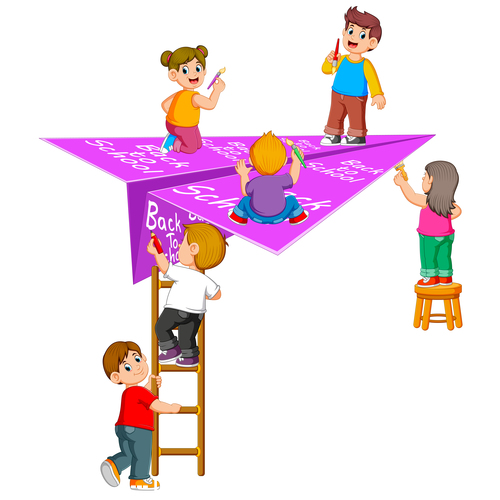 Childrens writing on paper planes cartoon illustration vector free download