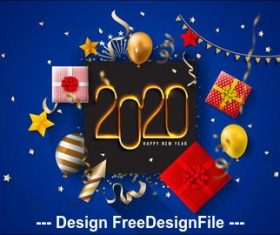 Christmas gift and 2020 new year greeting card vector