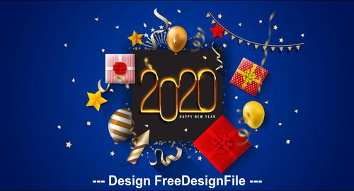 Christmas gift and 2020 new year greeting card vector