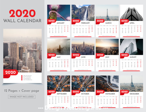 City background 2020 new year wall calendar vector
