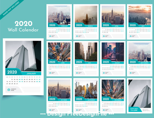 City scenery 2020 new year wall calendar vector