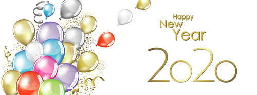 Colorful balloon celebrate 2020 new year banner vector