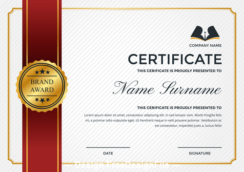 Company golden logo and performance certificate vector