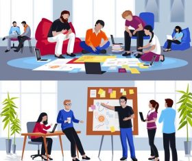 Coworking people flat compositions template illustration vector