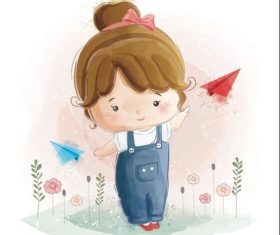 Cute children watercolor drawings vector illustration