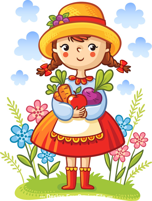 Cute little girl cartoon character illustration vector free download