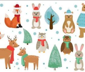 Cute winter and forest animals vector