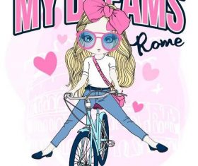 Cyclist little girl cartoon vector