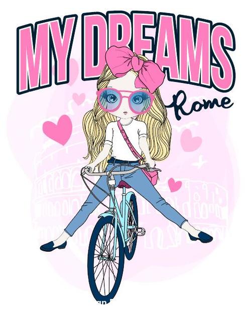 Cyclist little girl cartoon vector
