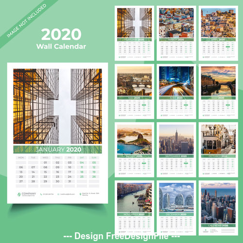 Different countries city background 2020 new year wall calendar vector 01