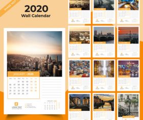 Different countries city background 2020 new year wall calendar vector 02