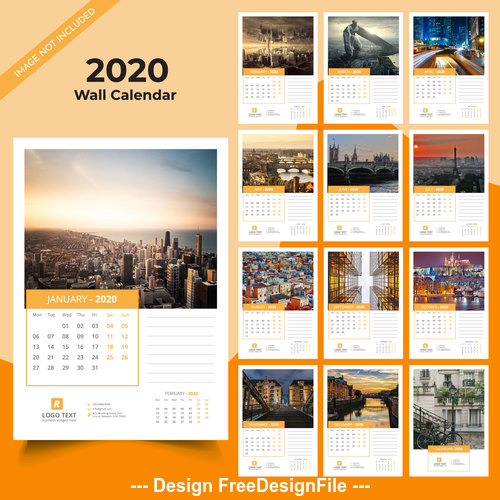 Different countries city background 2020 new year wall calendar vector 02